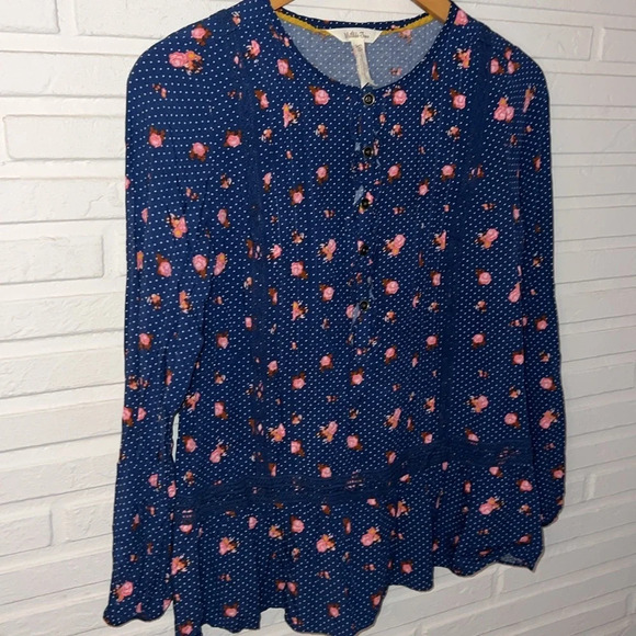 Matilda Jane Blue Polka Dot and Floral Long Sleeve Boho Blouse, Women’s Size XS - Picture 2 of 10